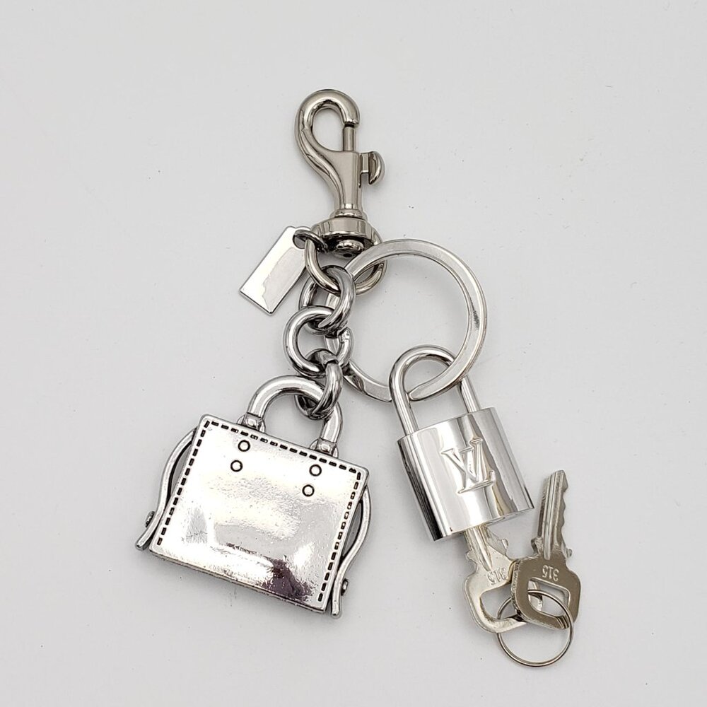 Authentic Louis Vuitton Silver Padlock & Key with Unbranded Metal Bag Keychain
